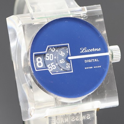 27020664b - LUCERNE digital Armbanduhr mit springender Stunde, Schweiz 1970er Jahre, Handaufzug, ...