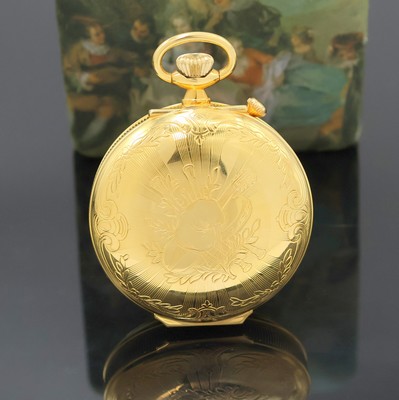 27020683b - REUGE Taschenuhr mit Wecker-Spieluhr und Figurenautomat, Schweiz um 1990, verg. Geh., ...