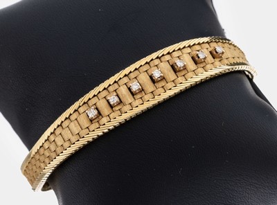 Image 14 kt Gold Diamant-Armband, GG 585/000, im Verlauf, part. strukt., 7 8/8-Diamanten zus. ...