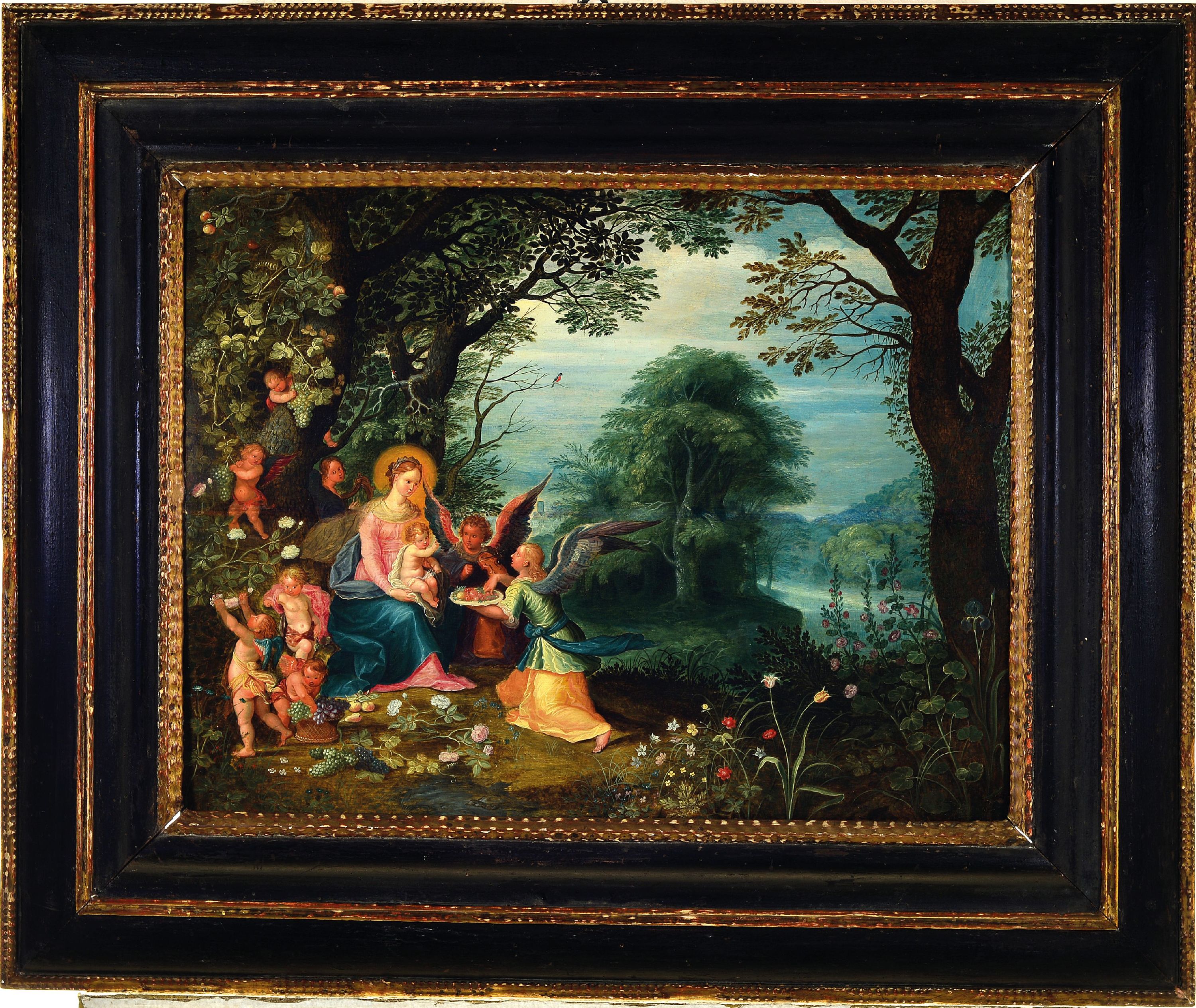 Detail k: Atelier Frans Francken II (1581-1642) und Atelier Abraham Govaerts (1589-1626), Maria mit Kind, zwei Engeln und Putten, reiche symbolische Aufladung ...