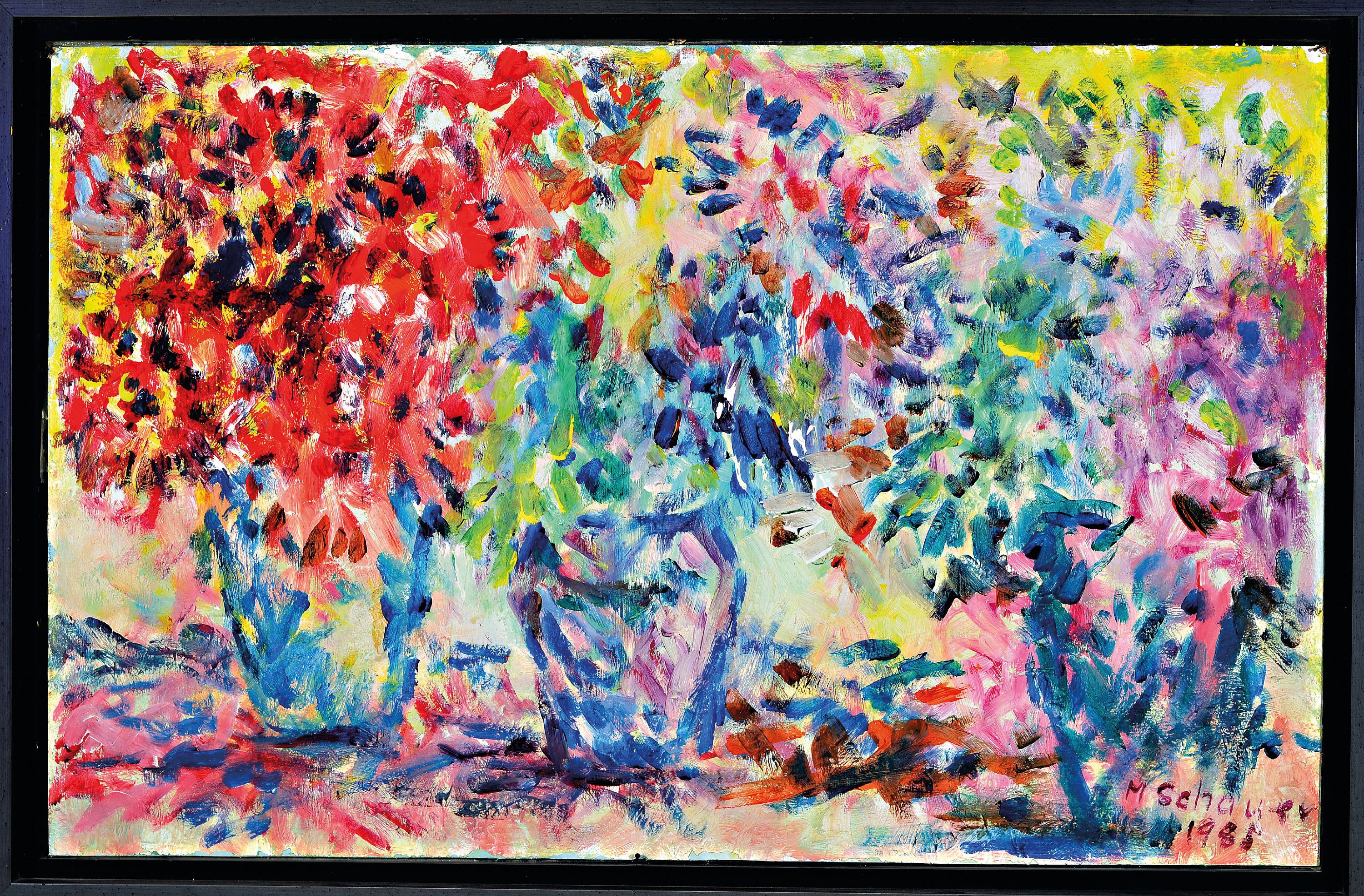 Detail k: Michael Schauer, geb. 1935 München, 2 Arbeiten in Öl: 1x Blumenstillleben, Öl/ Malkarton, rechts unten sign. und dat. 1985, cay. 51x80cm, R.; 1x ...