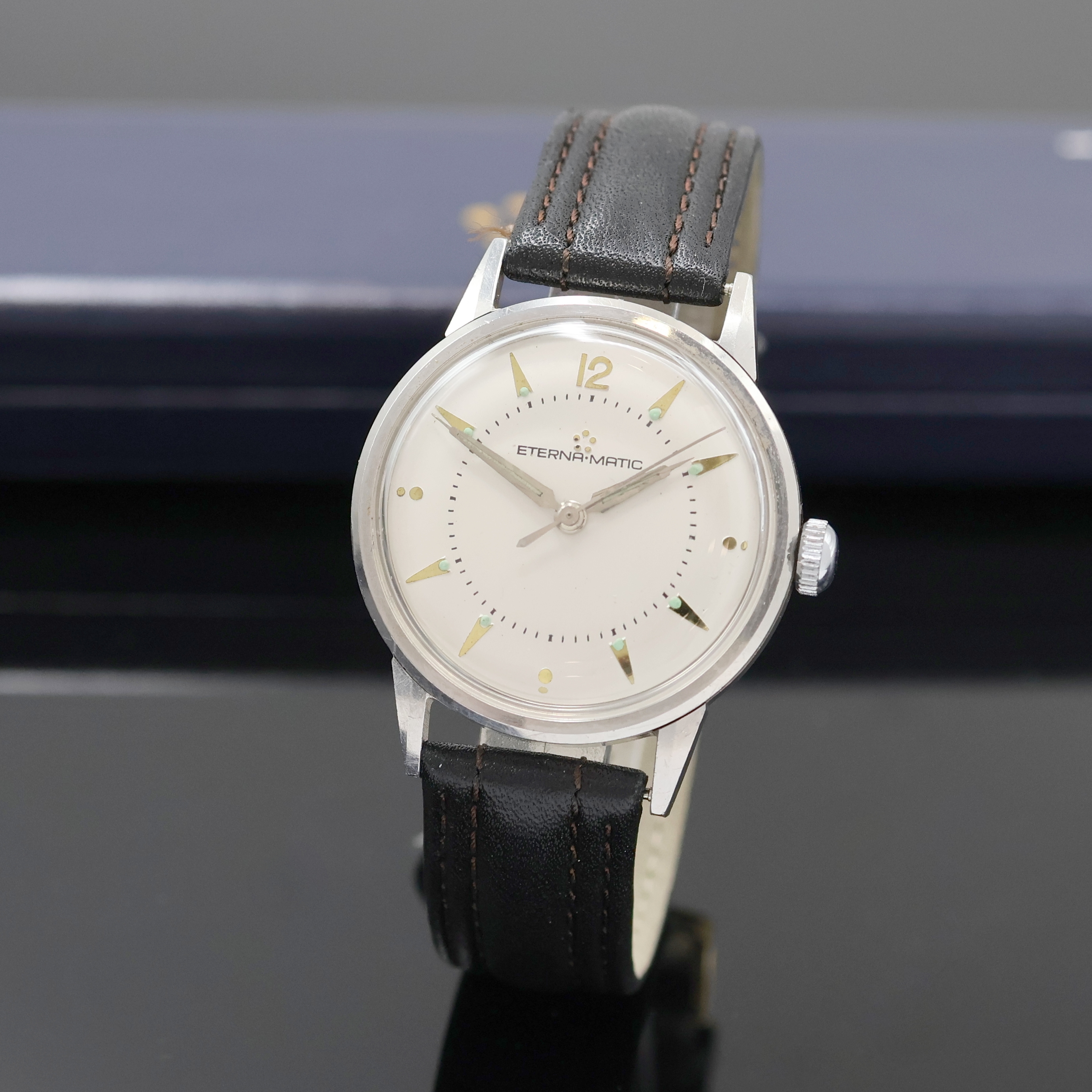 Image 27020777 - ETERNA-MATIC Armbanduhr in Edelstahl, Schweiz um 1990, Automatik, 3-teil. Geh., Boden u. ...