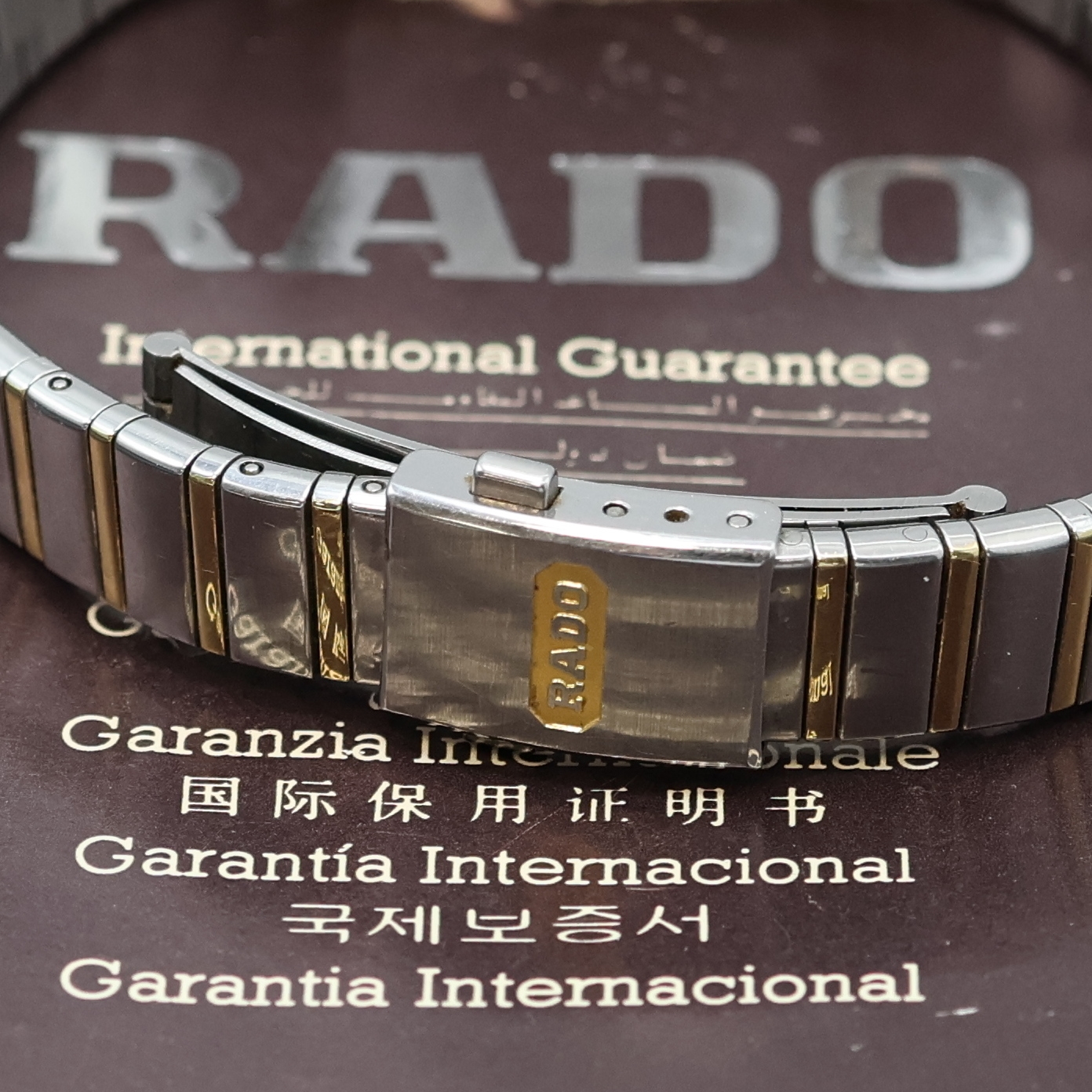 Detail b: RADO DiaStar Jubile Armbanduhr in Stahl Referenz 110.02043, Schweiz verk. lt. Garantie 11/1985, quarz, Boden 4-fach verschr., Gliederband m. dopp. ...