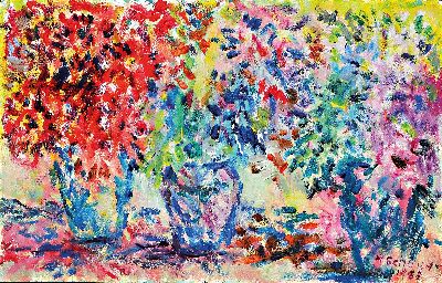 Image Michael Schauer, geb. 1935 München, 2 Arbeiten in Öl: 1x Blumenstillleben, Öl/ ...