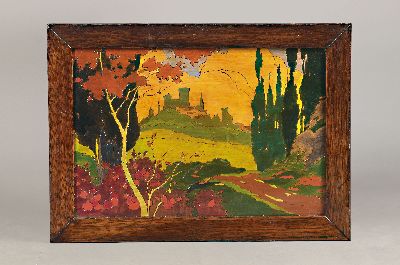 27020775a - Beistelltischchen mit Brandmalerei nach Emile Bernard (1868-1941), Anfang 20.Jh., Holz, ...