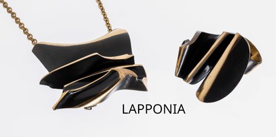 Image LAPPONIA Schmuckset: Anhänger/Brosche mit Kette und Ring, Bronze z.T. geschwärzt, ...