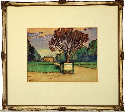 27020798k - Prof. Hermann Göhler, 1874 - 1959, Aquarell/Papier, Karlsruher Schloß mit Park, ...