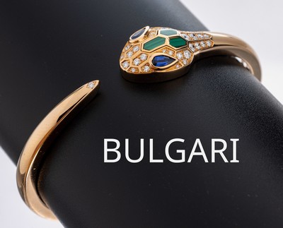 Image 18 kt Gold BULGARI Saphir-Brillant-Malachit- Armspange, RG 750/000, Modell Serpenti ...