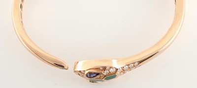 27021223d - 18 kt Gold BULGARI Saphir-Brillant-Malachit- Armspange, RG 750/000, Modell Serpenti ...