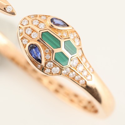 27021223e - 18 kt Gold BULGARI Saphir-Brillant-Malachit- Armspange, RG 750/000, Modell Serpenti ...