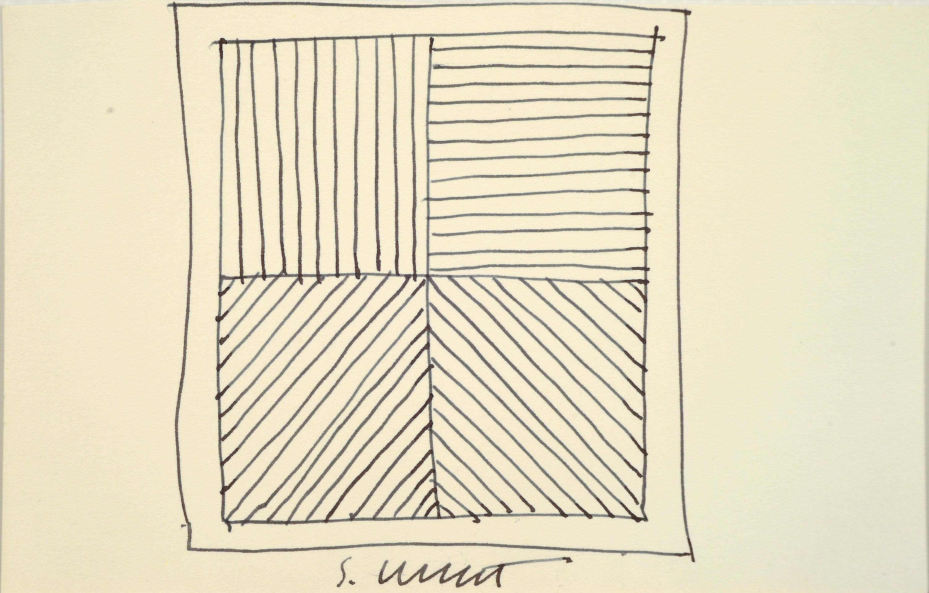 Detail k: Sol Lewitt, 1928-2007, kleine Zeichnung in Tinte auf Bütten, mittig unten sign., Blattgr.ca. 10x15cm
