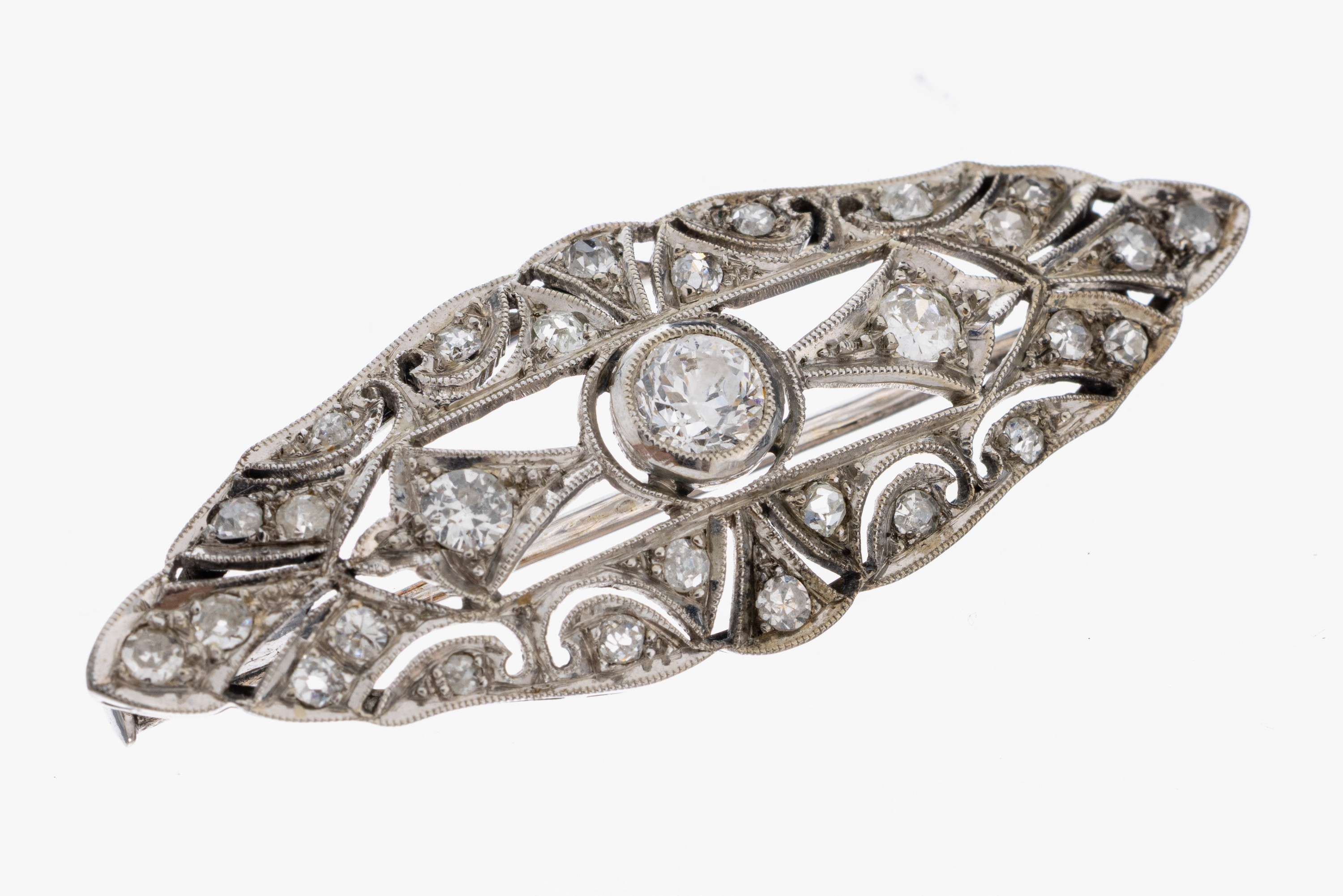 Image 27021425 - 14 kt Gold Art-Deco Diamant-Brosche, WG 585/000, Altschliff-Diamanten und ...