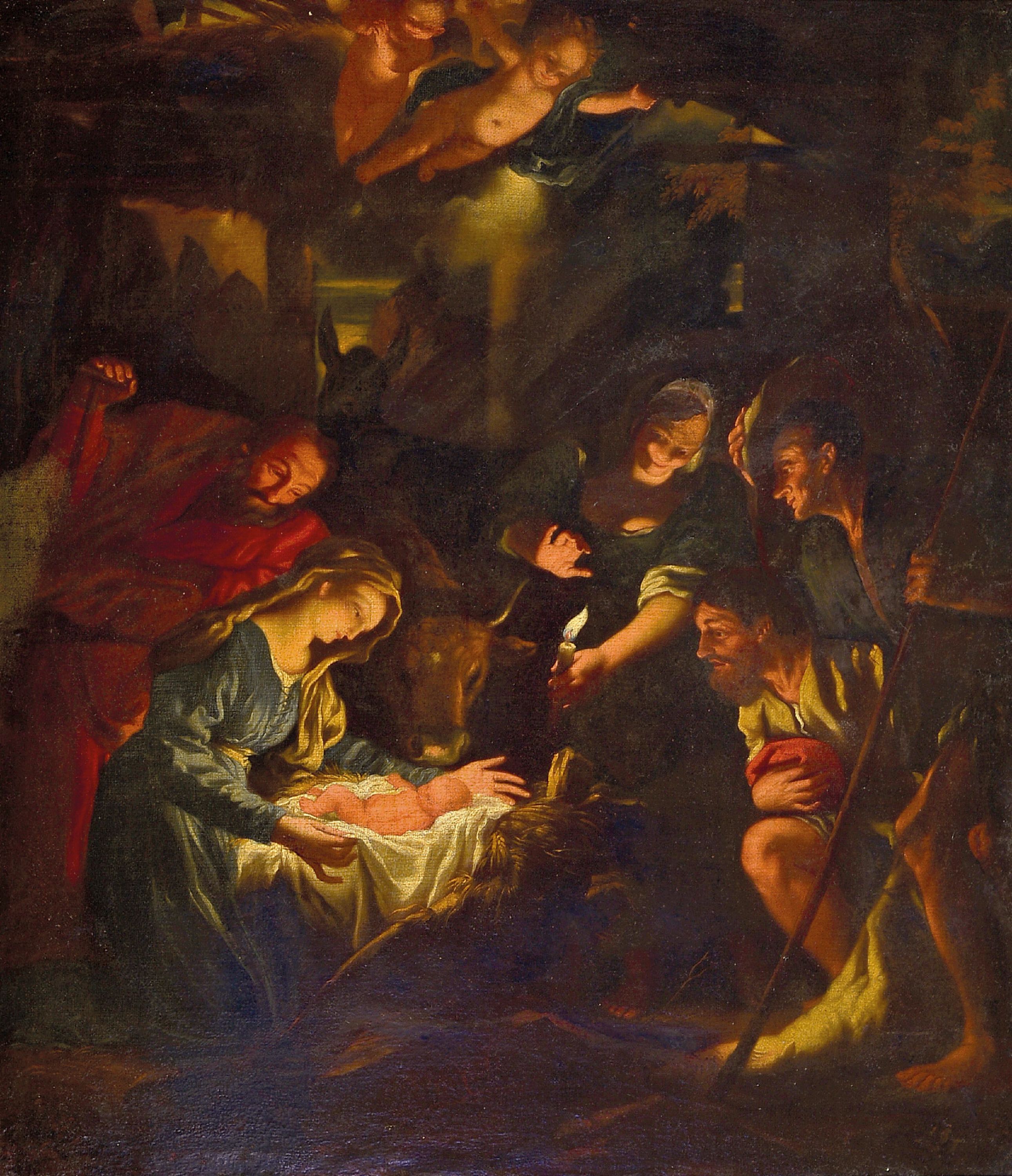 Image 27021431 - Unbekannter Künstler, süddeutsch, um 1760-80, Die Geburt Christi, Öl/Lwd, rest., ...