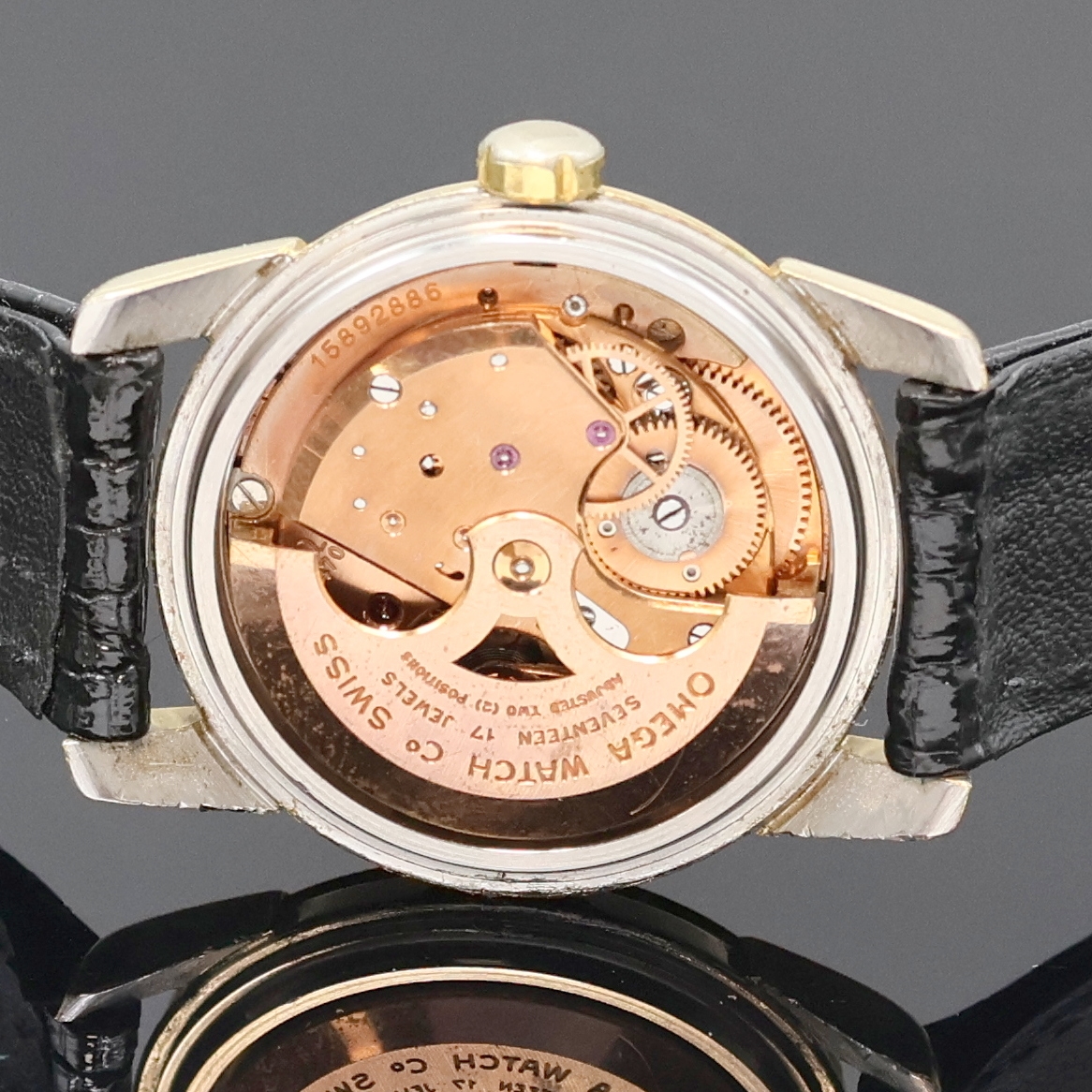 Detail d: OMEGA Seamaster Armbanduhr in Stahl/Gold Referenz 2828-11 SC, Schweiz um 1956, Automatik, 2-teil. Geh., Boden aufgedr., gold. Zifferbl. rest., ...