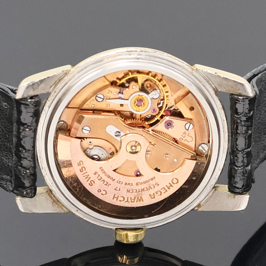 Detail e: OMEGA Seamaster Armbanduhr in Stahl/Gold Referenz 2828-11 SC, Schweiz um 1956, Automatik, 2-teil. Geh., Boden aufgedr., gold. Zifferbl. rest., ...