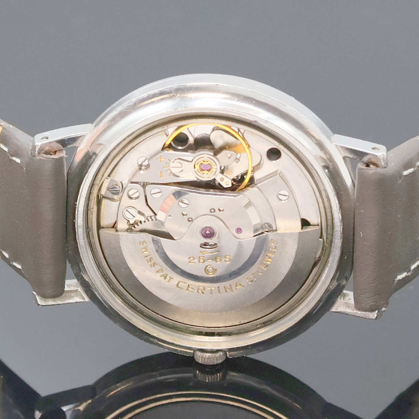 Detail e: CERTINA Blue Ribbon Armbanduhr Referenz 5601 103, Schweiz um 1965, Automatik, Edelstahlgeh., Boden verschr., orig. Krone in Geh. eingel., silb. ...