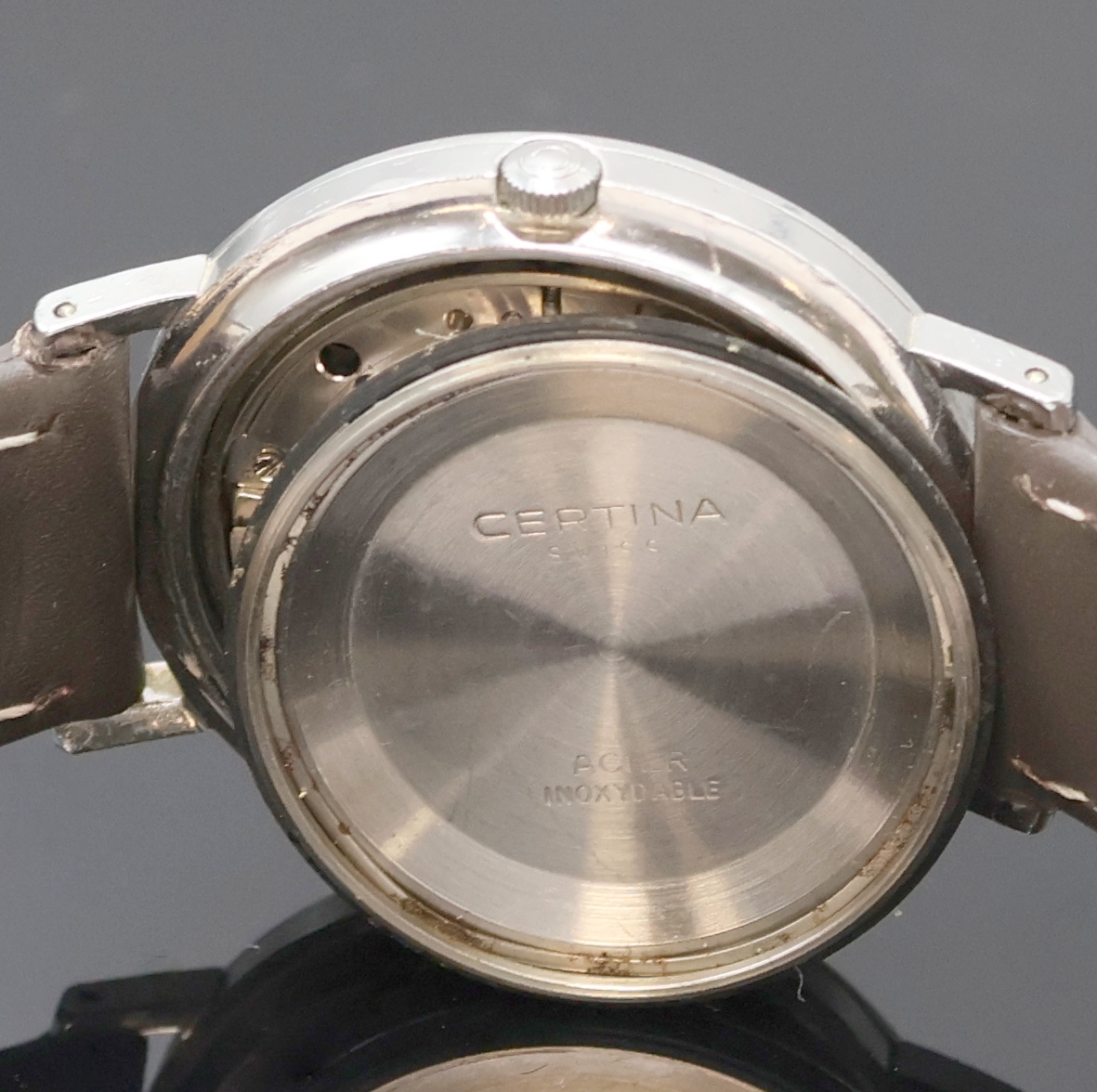 Detail f: CERTINA Blue Ribbon Armbanduhr Referenz 5601 103, Schweiz um 1965, Automatik, Edelstahlgeh., Boden verschr., orig. Krone in Geh. eingel., silb. ...