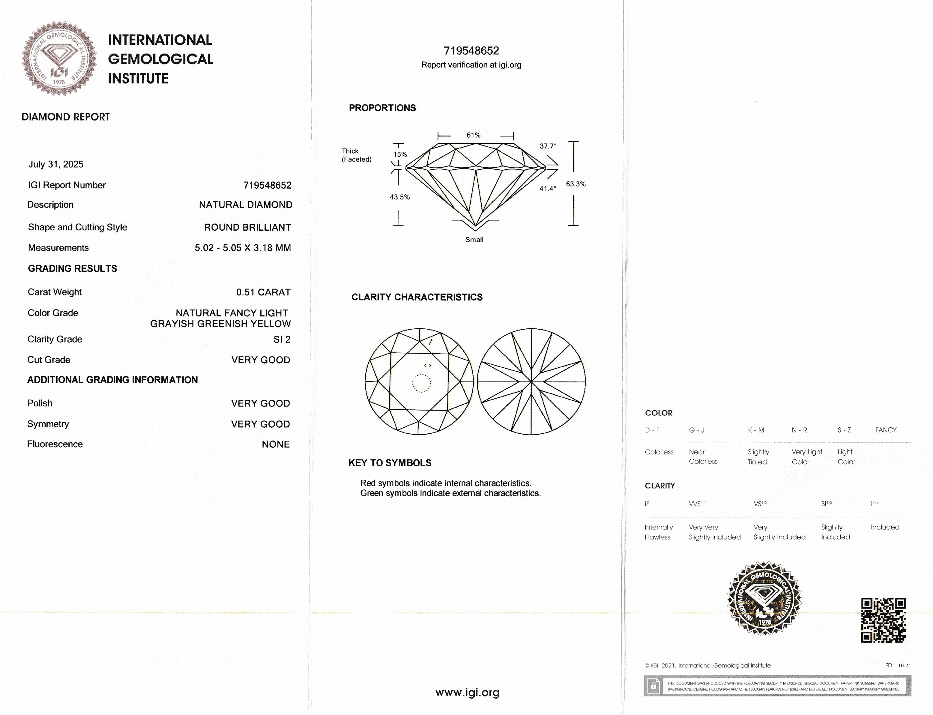 Detail a: Loser Brillant 0.51 ct natural fancy light grayish greenish yellow/si2, eingeschweißt, IGI Diamond Report 07/2025