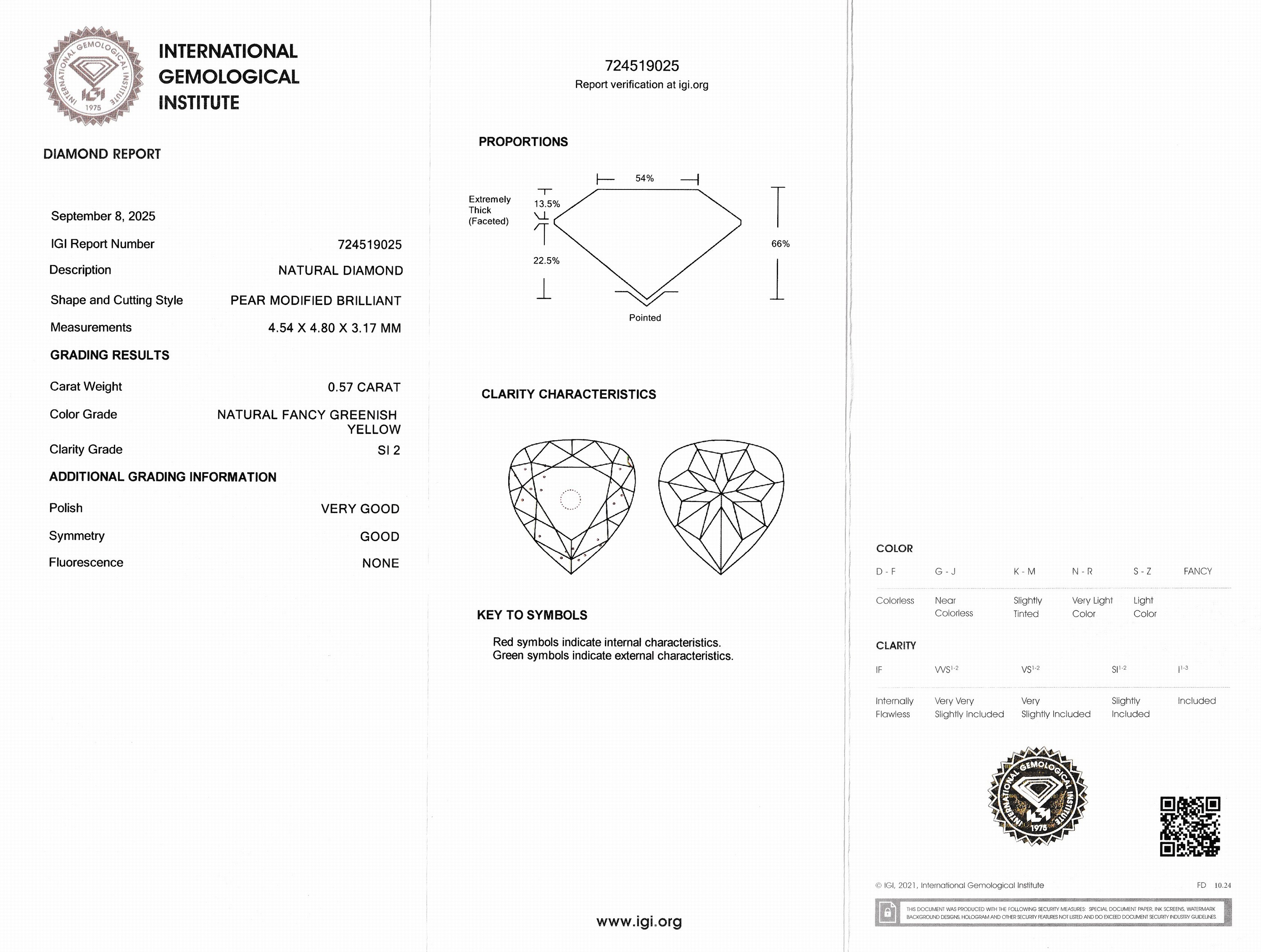 Detail a: Loser Diamant, facett. Herz, 0.57 ct natural fancy greenish yellow/si2, eingeschweißt, IGI-Diamond Report