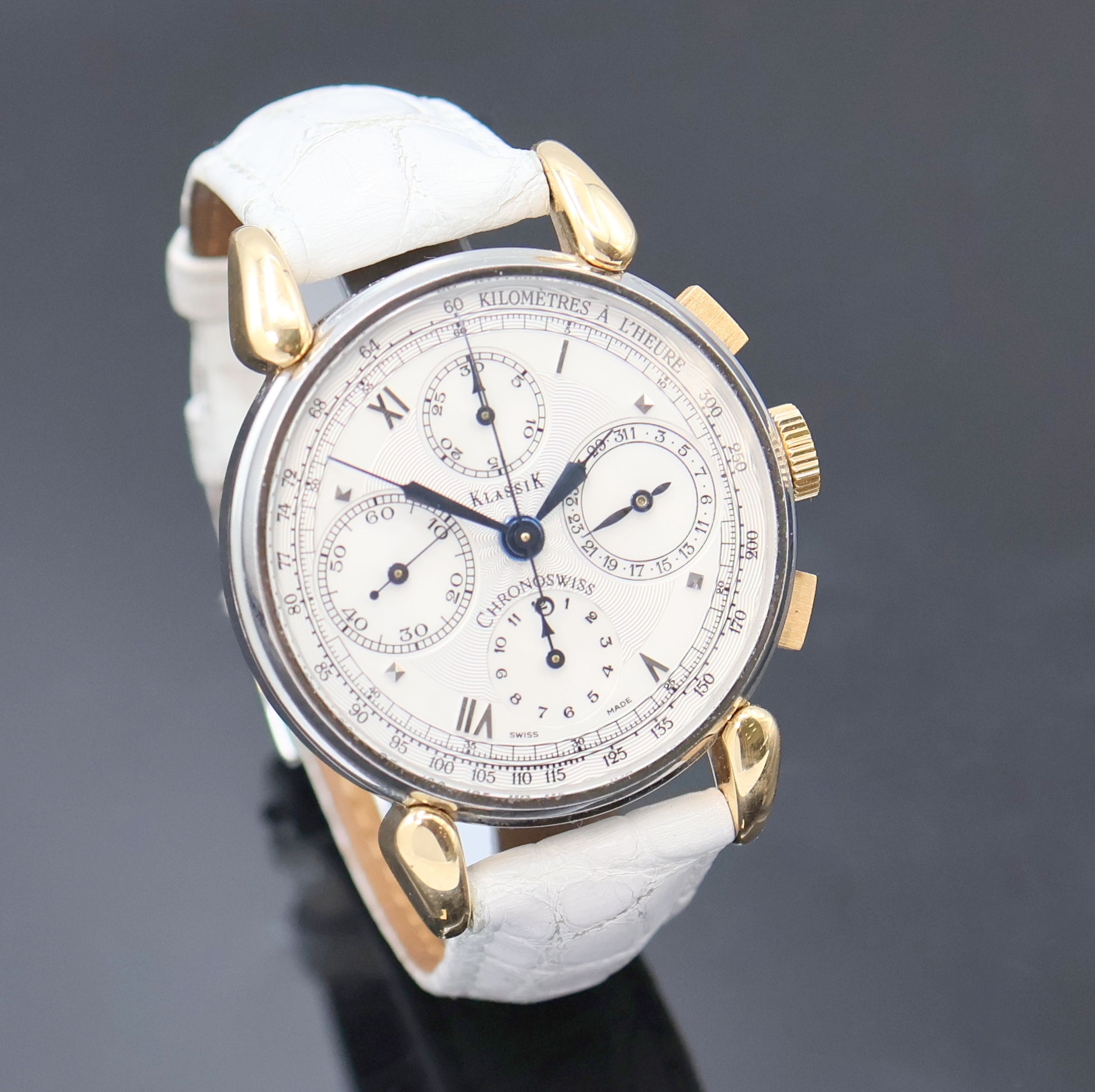Detail b: CHRONOSWISS Klassik Armbandchronograph in Stahl/Gold Referenz CH 7404, Schweiz um 2000, Automatik, 3-tlg. Geh. m. tropfenförm. Bandanstößen, ...
