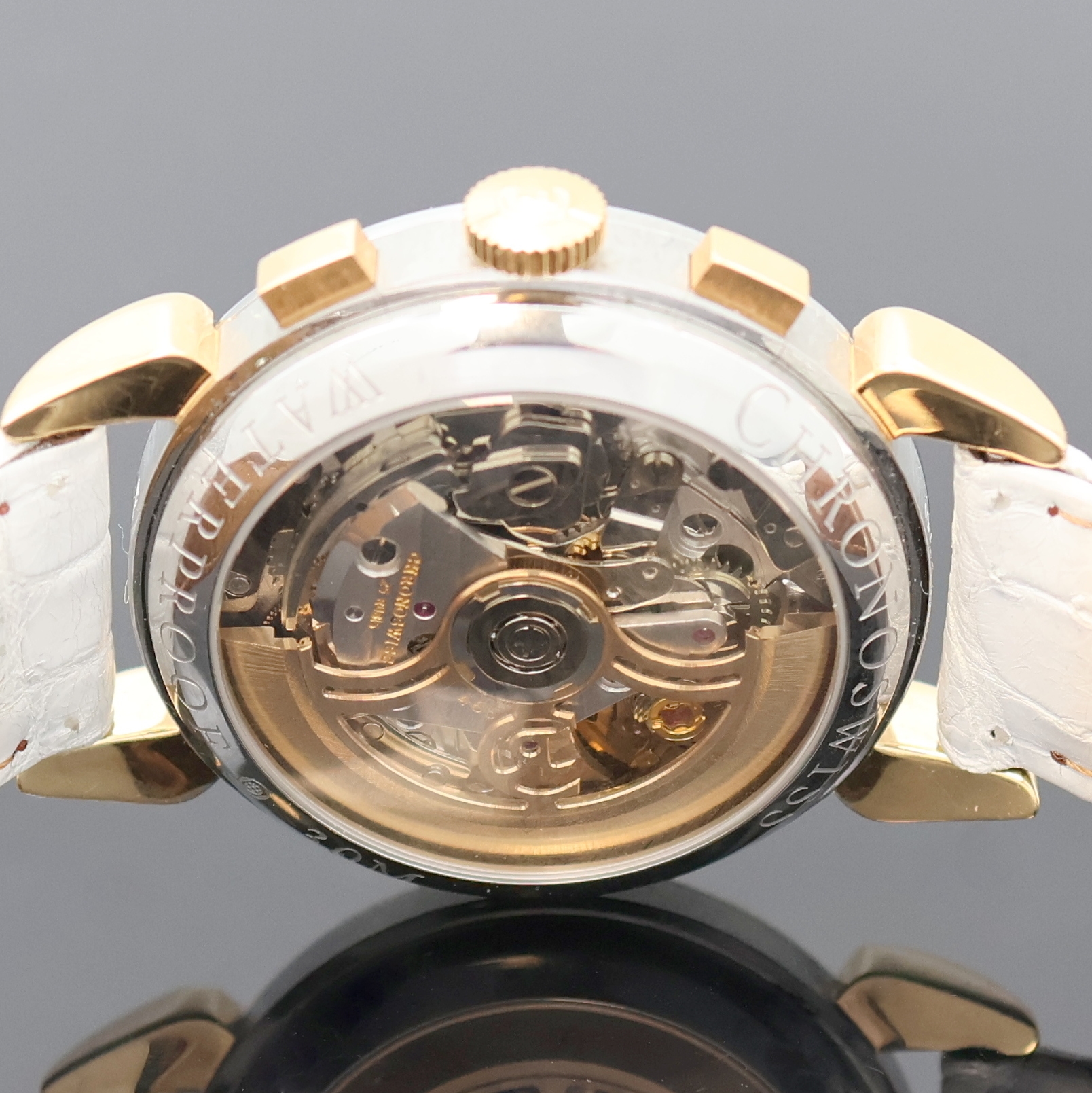 Detail e: CHRONOSWISS Klassik Armbandchronograph in Stahl/Gold Referenz CH 7404, Schweiz um 2000, Automatik, 3-tlg. Geh. m. tropfenförm. Bandanstößen, ...