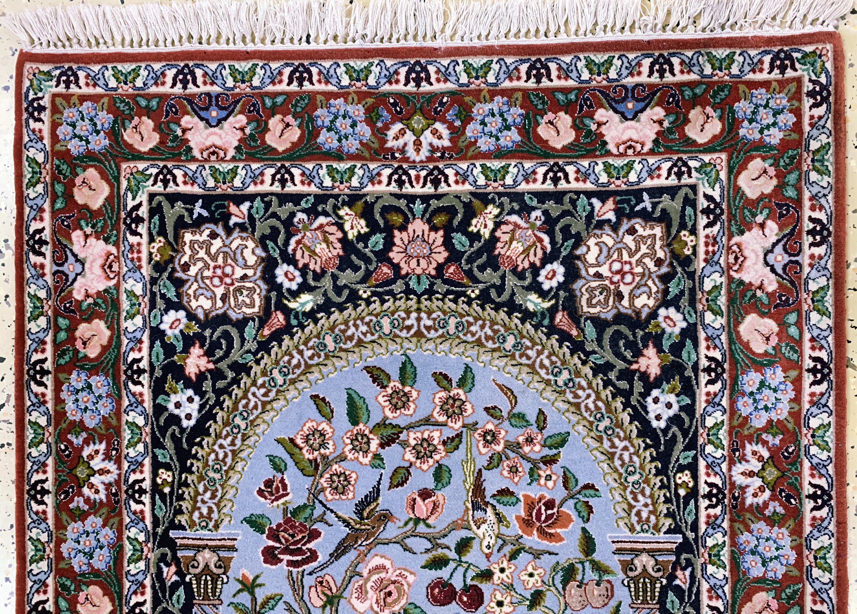 Detail a: Esfahan fein, Persien, Ende 20.Jhd., Korkwolle mit und auf Seide, ca. 120 x 80 cm, EHZ: 2, minimale Florfehlstellen am Rand