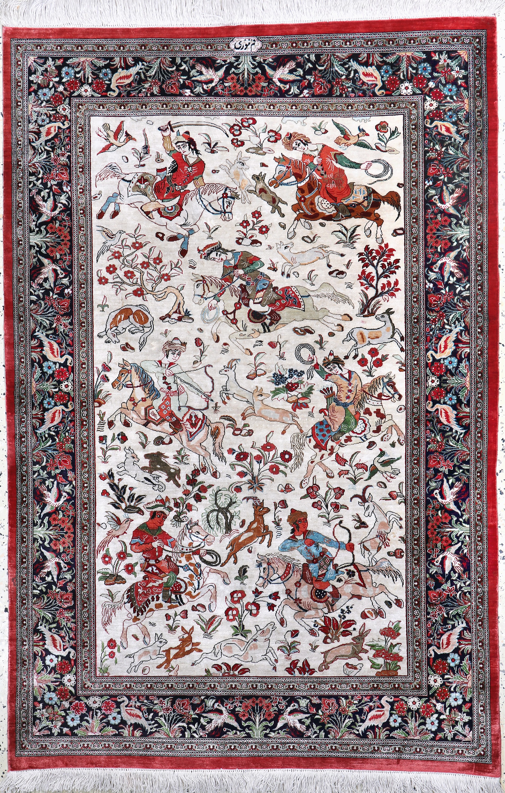 Image 27021462 - Ghom Seide fein sign.(Nouri), Persien, Ende20.Jhd, reine Naturseide, ca. 155 x 103 cm, ...