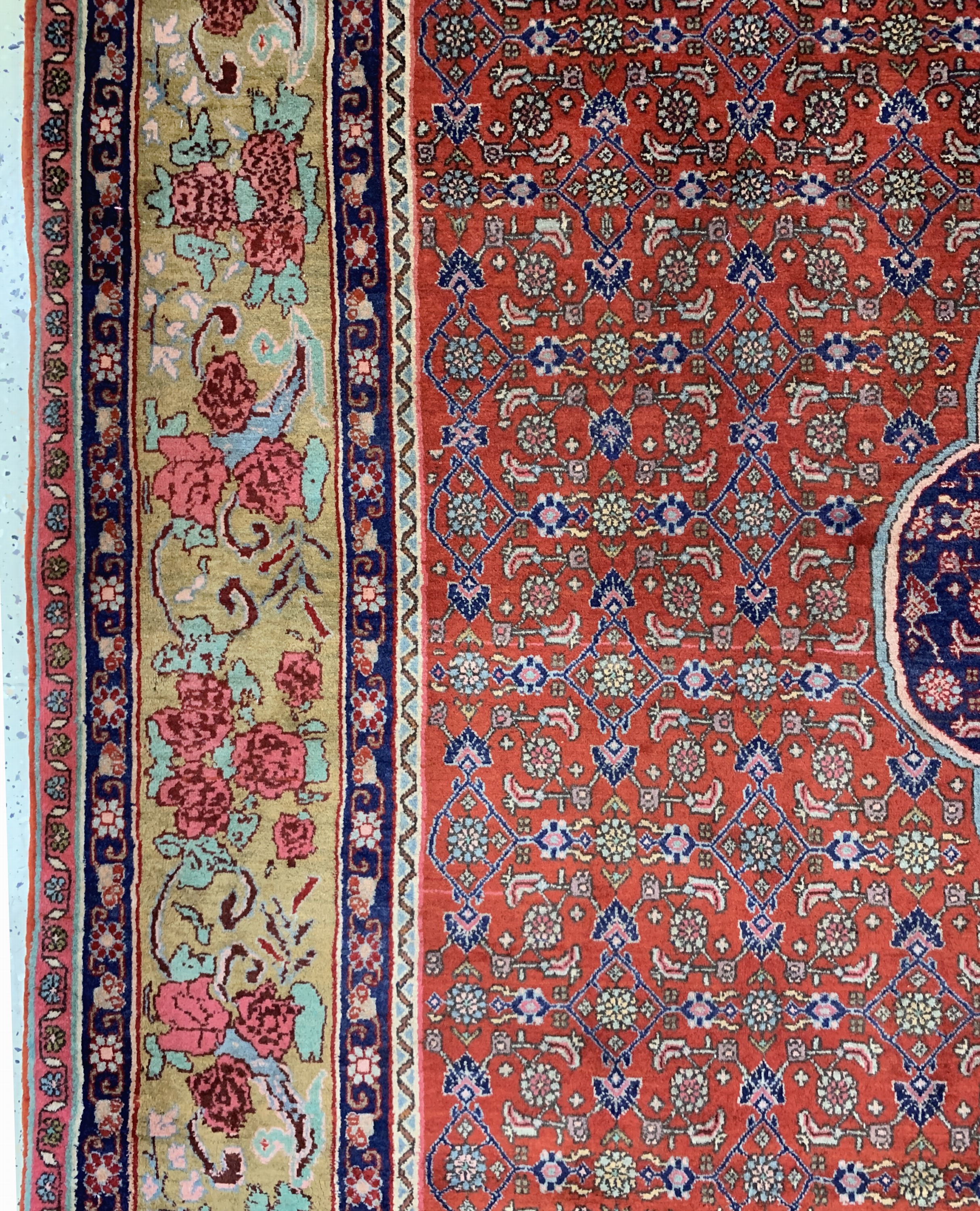 Detail d: Rosenbidjar Kork fein, Persien, Mitte 20.Jhd, Korkwolle auf Baumwolle, ca. 360 x 262cm, EHZ: 2