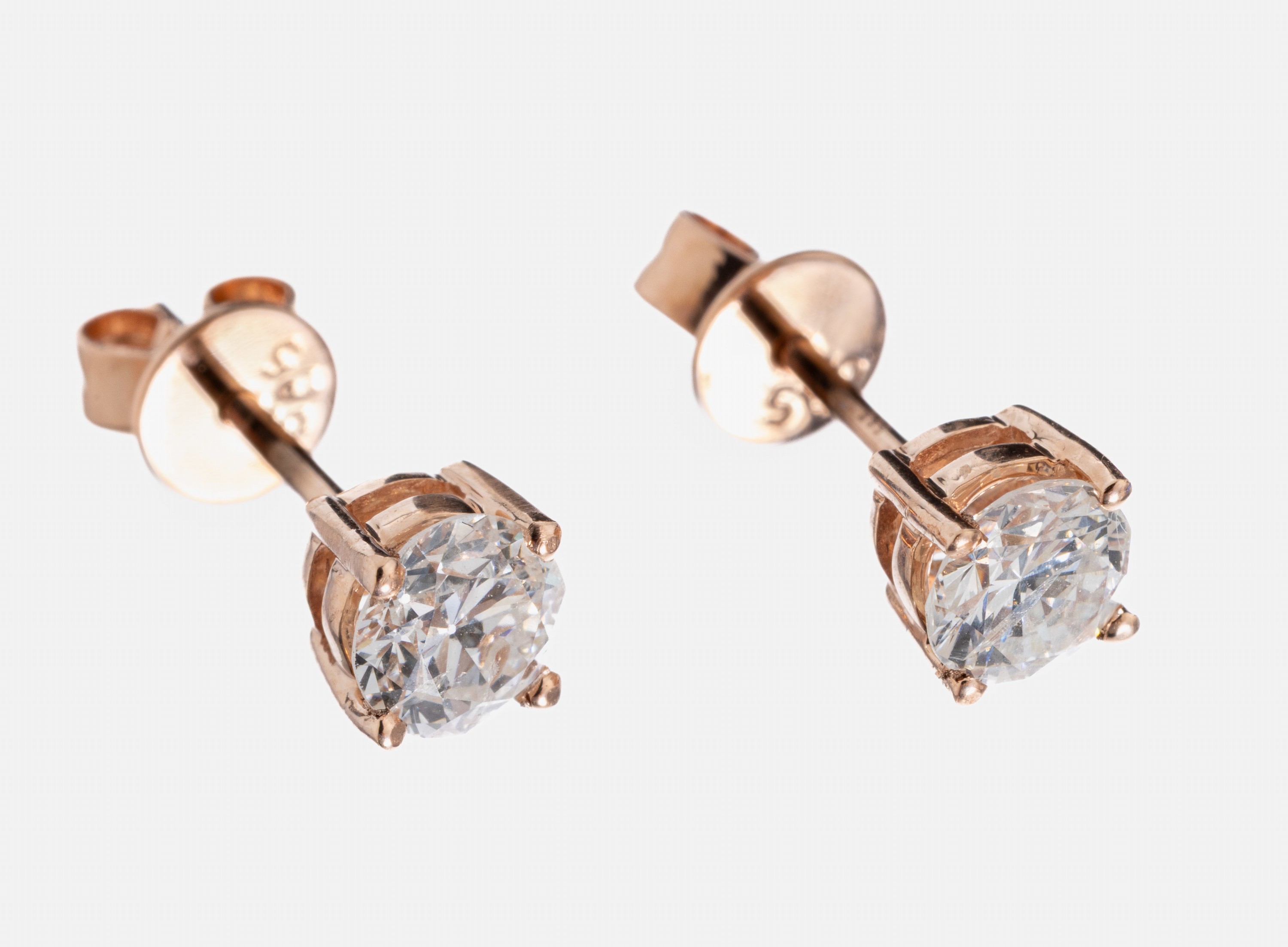 Image 27021491 - Paar 14 kt Gold Brillant-Ohrstecker, RG 585/000, 2 Brillanten zus. ca. 0.78 ct ...