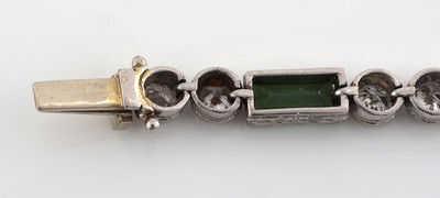 27021420f - Platin Art Deco Turmalin-Diamant-Armband, um 1920, Platin gepr., Turmalin-Baguettes ...