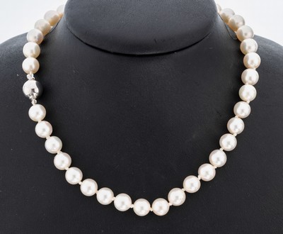 Image Zuchtperl-Collier, Akoyazuchtperlen, D. ca.8.2-8.5 mm, nat. Merkmale, L. ca. 86 cm, ...