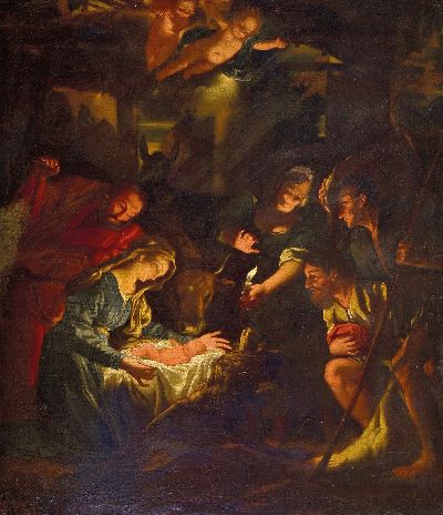 Image Unbekannter Künstler, süddeutsch, um 1760-80, Die Geburt Christi, Öl/Lwd, rest., ...