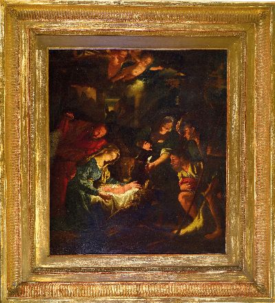 27021431k - Unbekannter Künstler, süddeutsch, um 1760-80, Die Geburt Christi, Öl/Lwd, rest., ...