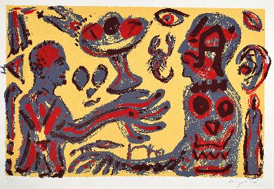 Image A.R. Penck, 1939-2017, Farbsiebdruck, rechts unten handsign., num. 2/2, unter Glas ...