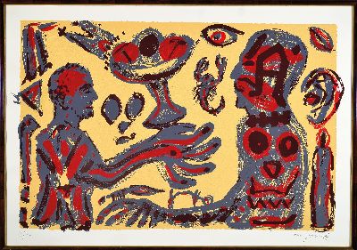 27021470k - A.R. Penck, 1939-2017, Farbsiebdruck, rechts unten handsign., num. 2/2, unter Glas ...