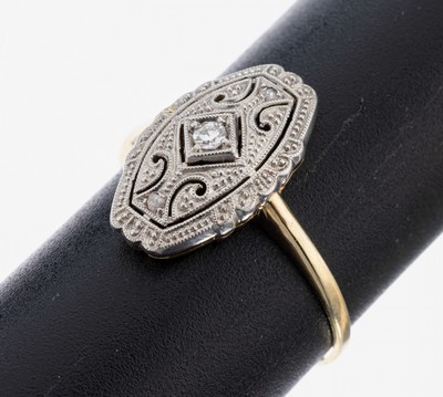 Image 14 kt Gold Art Deco Diamant-Ring, GG 585/000 und Platin, zeittyp. ...
