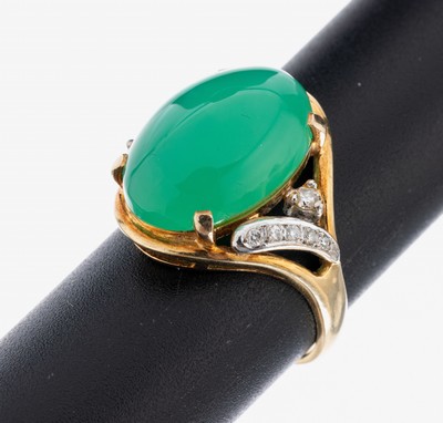 Image 14 kt Gold Chrysopras-Brillant-Ring, GG 585/000, ovaler Chrysopras-Cabochon ca. 12.0 ...