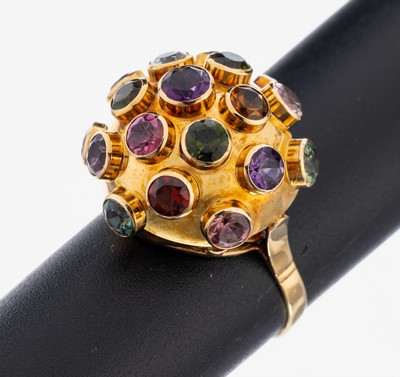 Image 18 kt Gold Farbstein-Ring, RoseG 750/000, 20 rundfacett. Farbsteine, u.a. Amethyst, ...