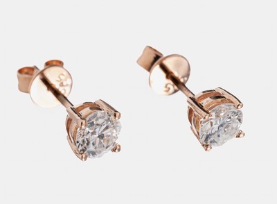 Image Paar 14 kt Gold Brillant-Ohrstecker, RG 585/000, 2 Brillanten zus. ca. 0.78 ct ...