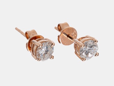 Image Paar 14 kt Gold Brillant-Ohrstecker, RG 585/000, 2 Brillanten zus. ca. 0.68 ct Weiß- ...