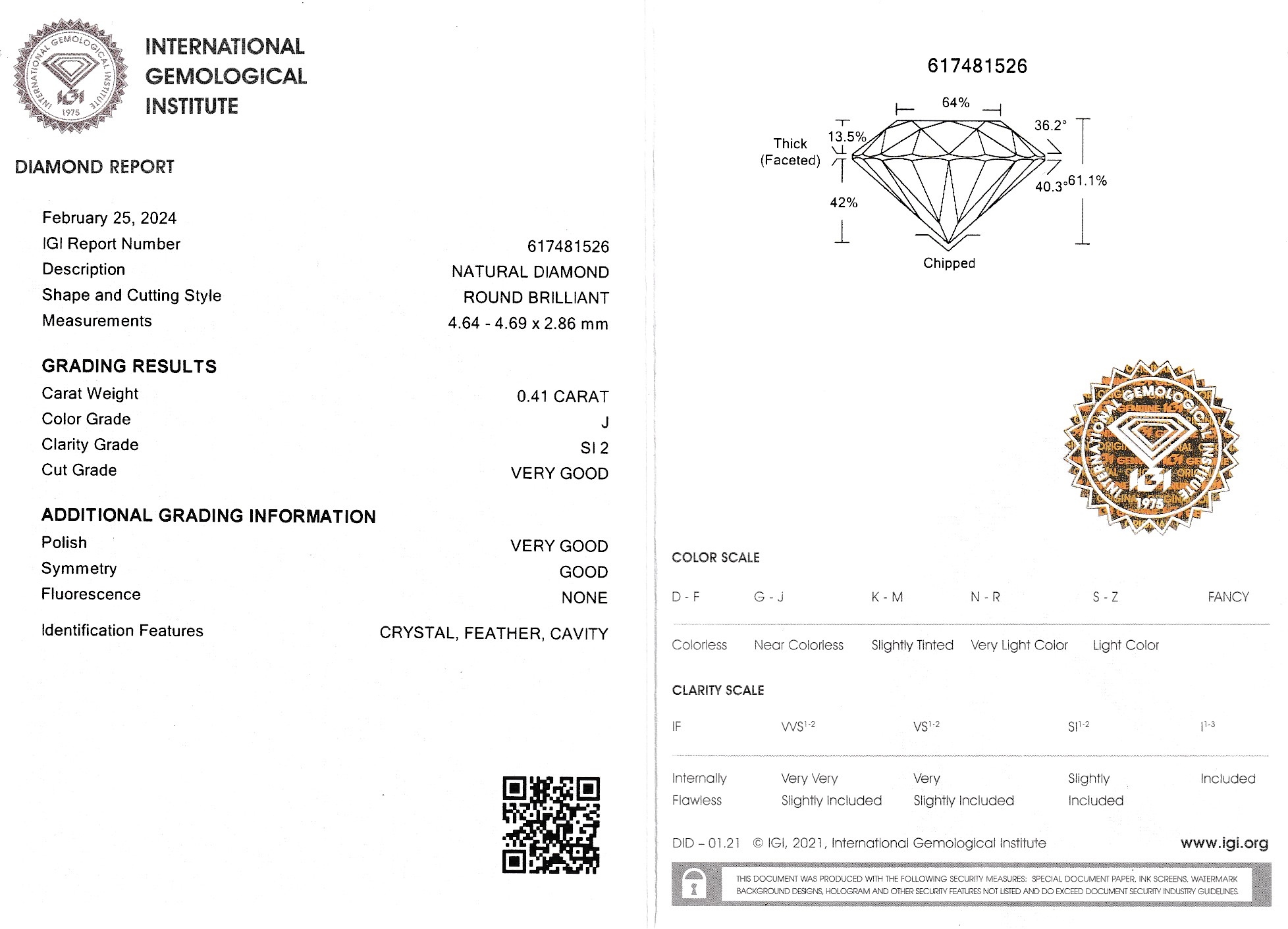 Detail a: Einzelner 14 kt Gold Brillant-Ohrstecker, WG 585/000, Brillant ca. 0.34 ct get. Weiß (K)/vs, IGI-Diamond Report 02/2024
