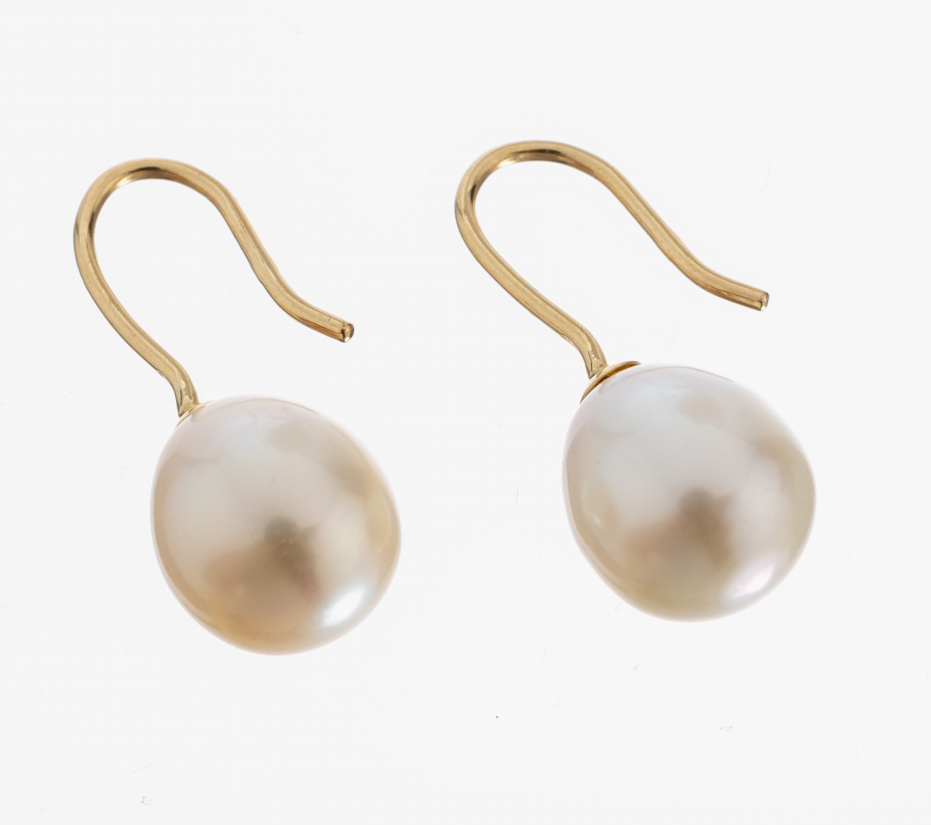 Image 27021532 - Paar 14 kt Gold Perl-Ohrgehänge, GG 585/000, Perld. ca. 9.1 mm, L. ca. 2 cm