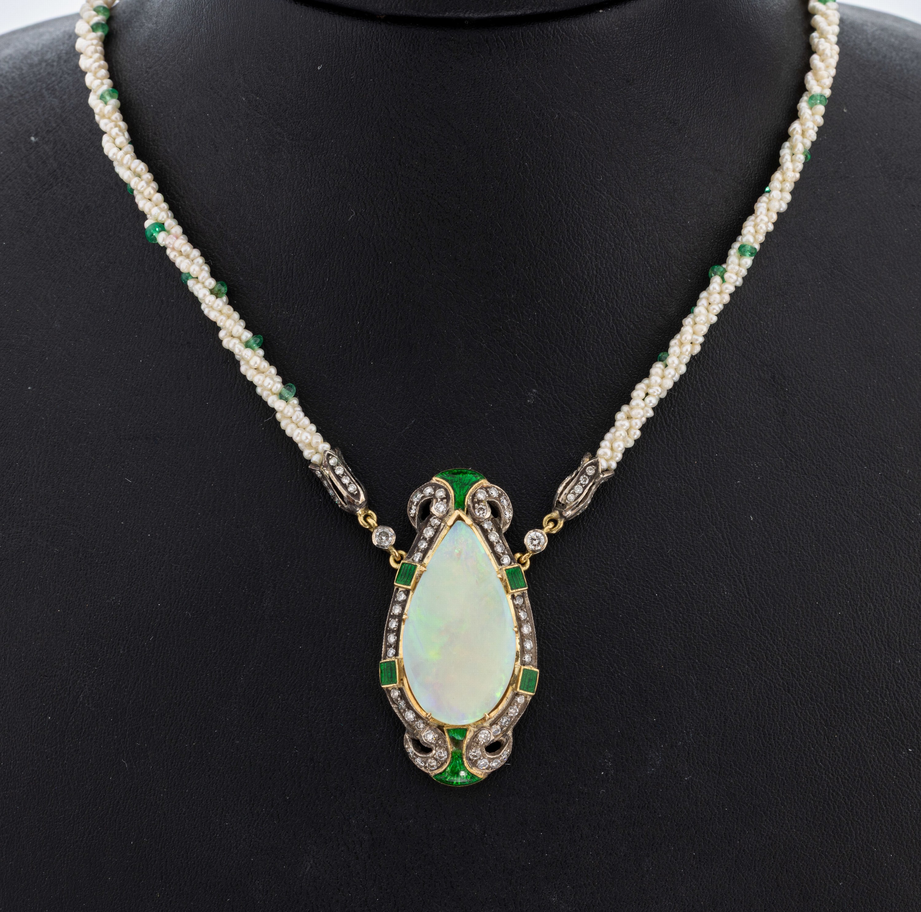 Image 27021544 - 18 kt Gold und Silber Opal-Brillant-Email- Collier, GG 750/000 und Silber gepr., ...