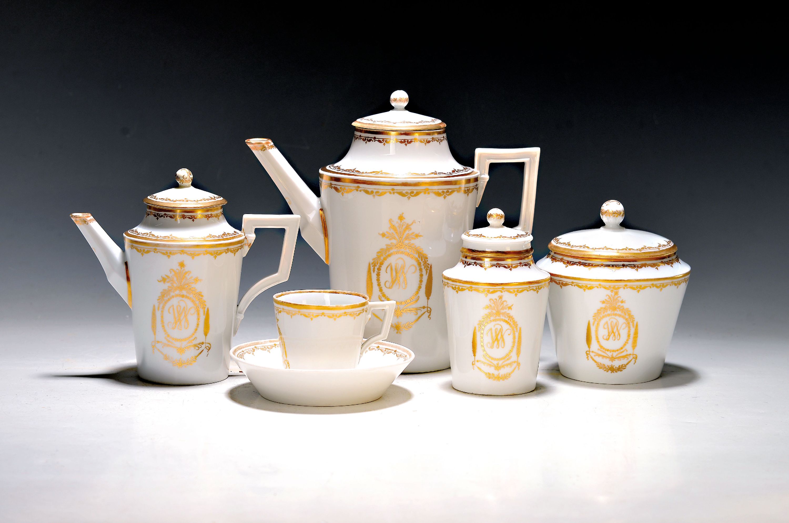 Image 27021556 - Kaffeeservice für 4 Personen, KPM Berlin, um 1820, Kaffeekanne, kleine Kanne, ...