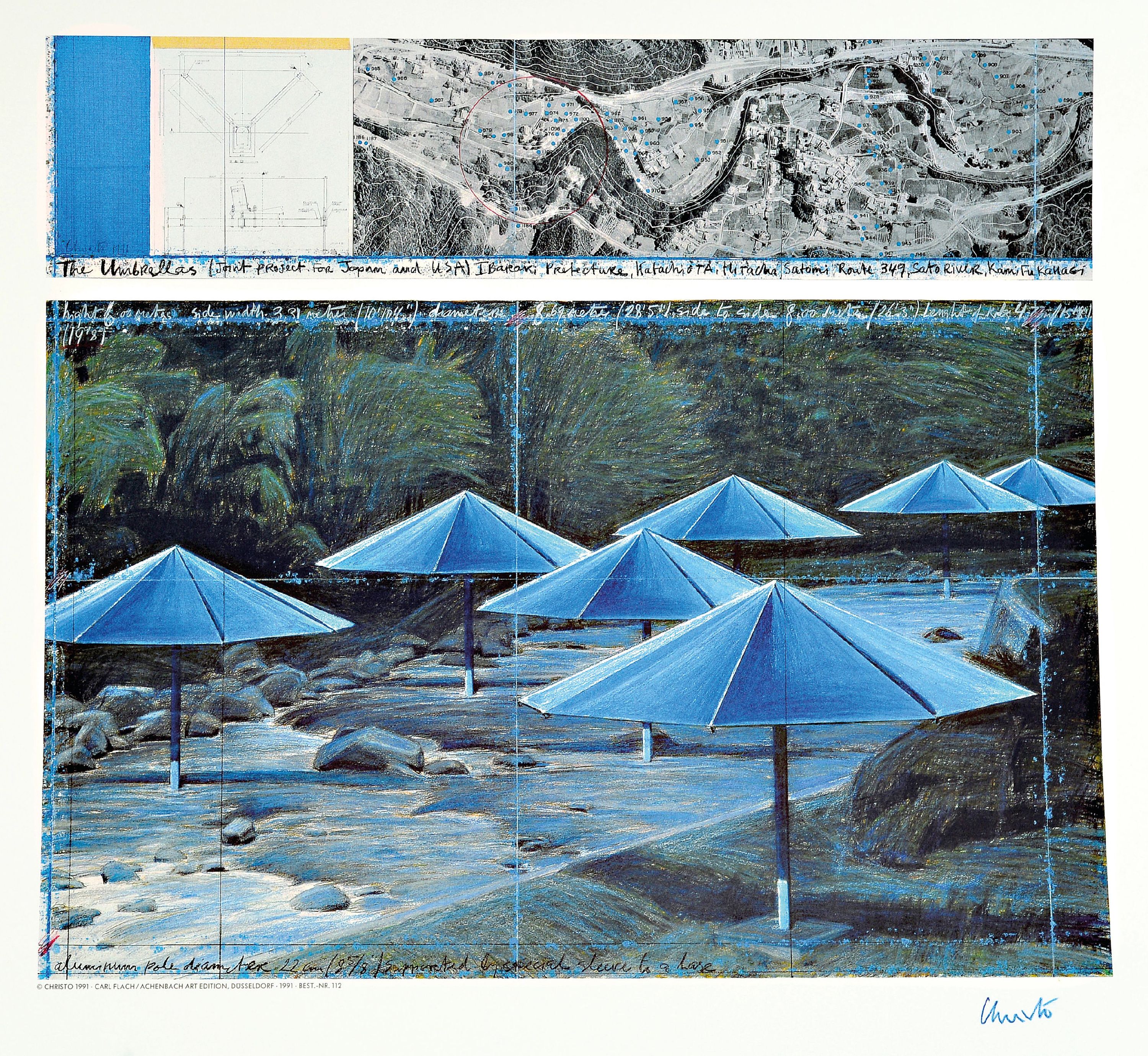 Image 27021564 - Christo und Jeanne-Claude, Farboffset-Lithografie, signiert, Titel: blue umbrella 1991, ...