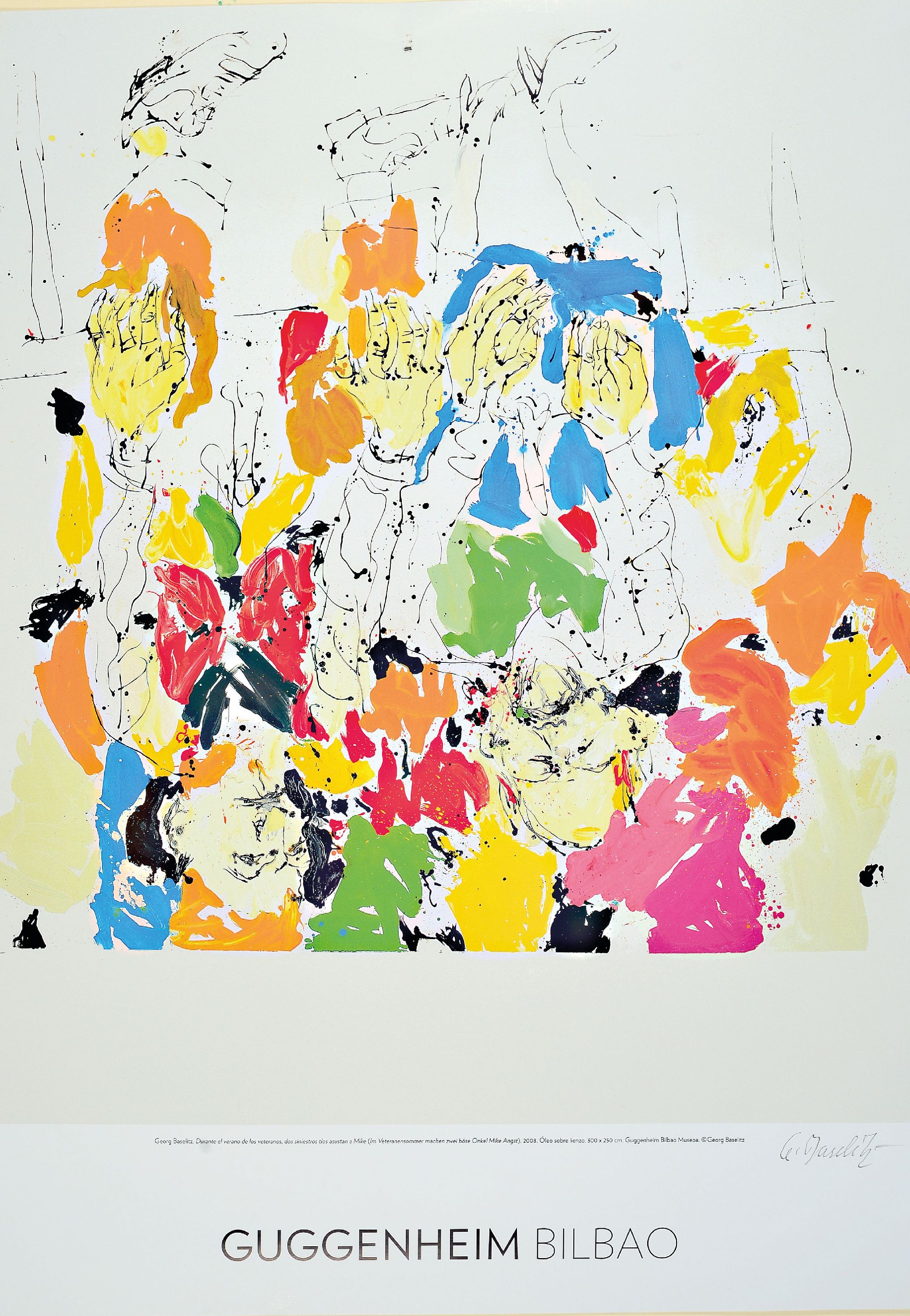 Detail k: Georg Baselitz, geb. 1938, Titel:" Im Veteranen Sommer machen zwei Onkel Mike Angst", Farboffset, signiert, ca. 50x70 cm