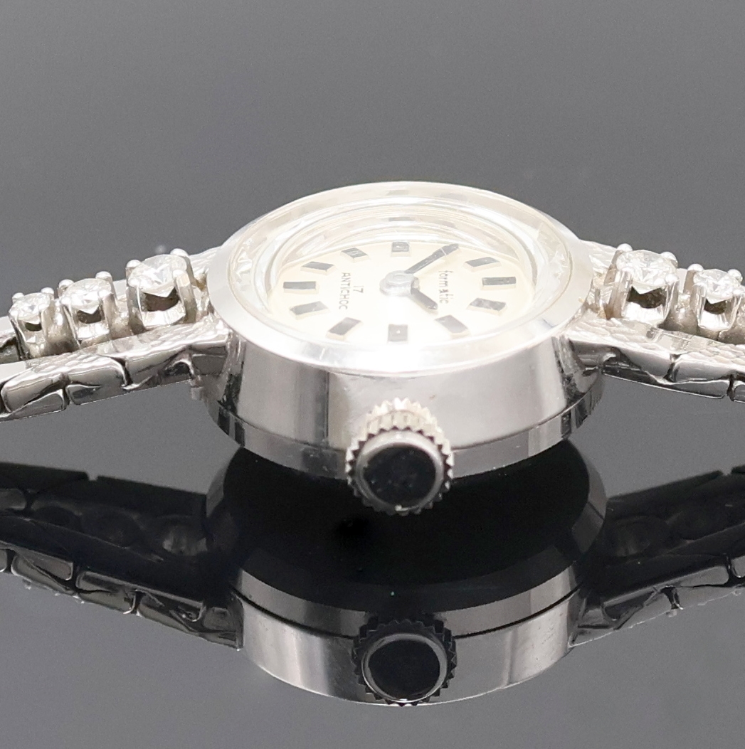 Detail c: FORMATIC Damenarmbanduhr in WG 585/000, Schweiz um 1960, Handaufzug, 2-teil. Geh. inkl. Goldband m. 6 Diamanten u. Klappschl., Boden aufgedr., silb. ...