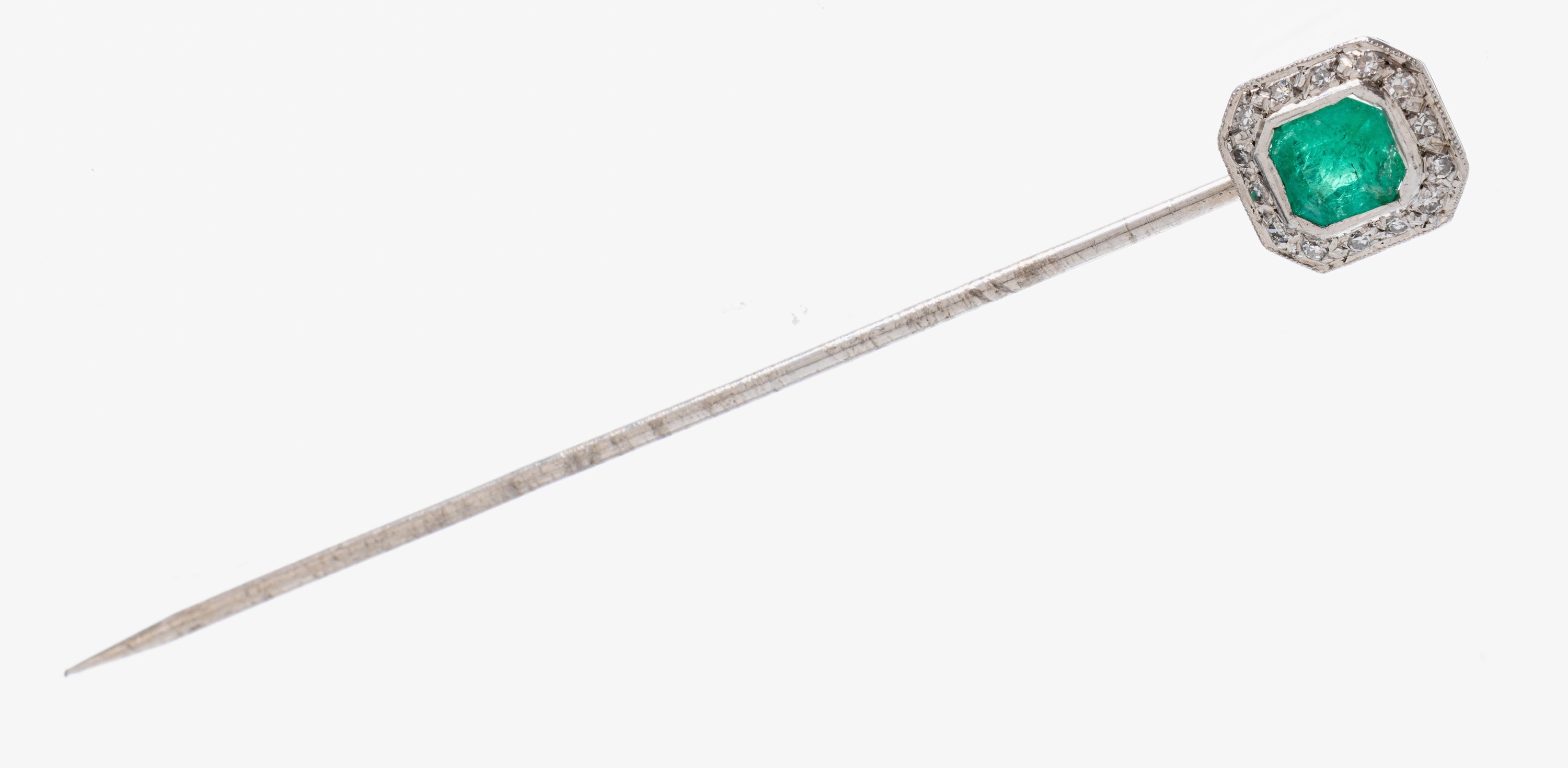 Image 27021590 - 14 kt Gold Art Deco Smaragd-Diamant- Krawattennadel, um 1925, WG 585/000, ...
