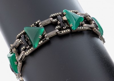 Image Art-Deco Armband, deutsch um 1925-30, 925er Silber, eingeschliffene grüne Glas- ...
