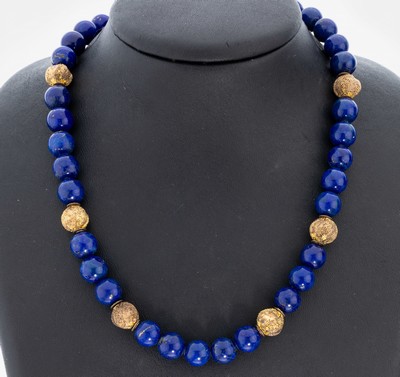 Image Lapislazuli-Collier, Lapislazuli-Kugeln, D.ca. 9.7 mm, Karabiner-Schließe und ...